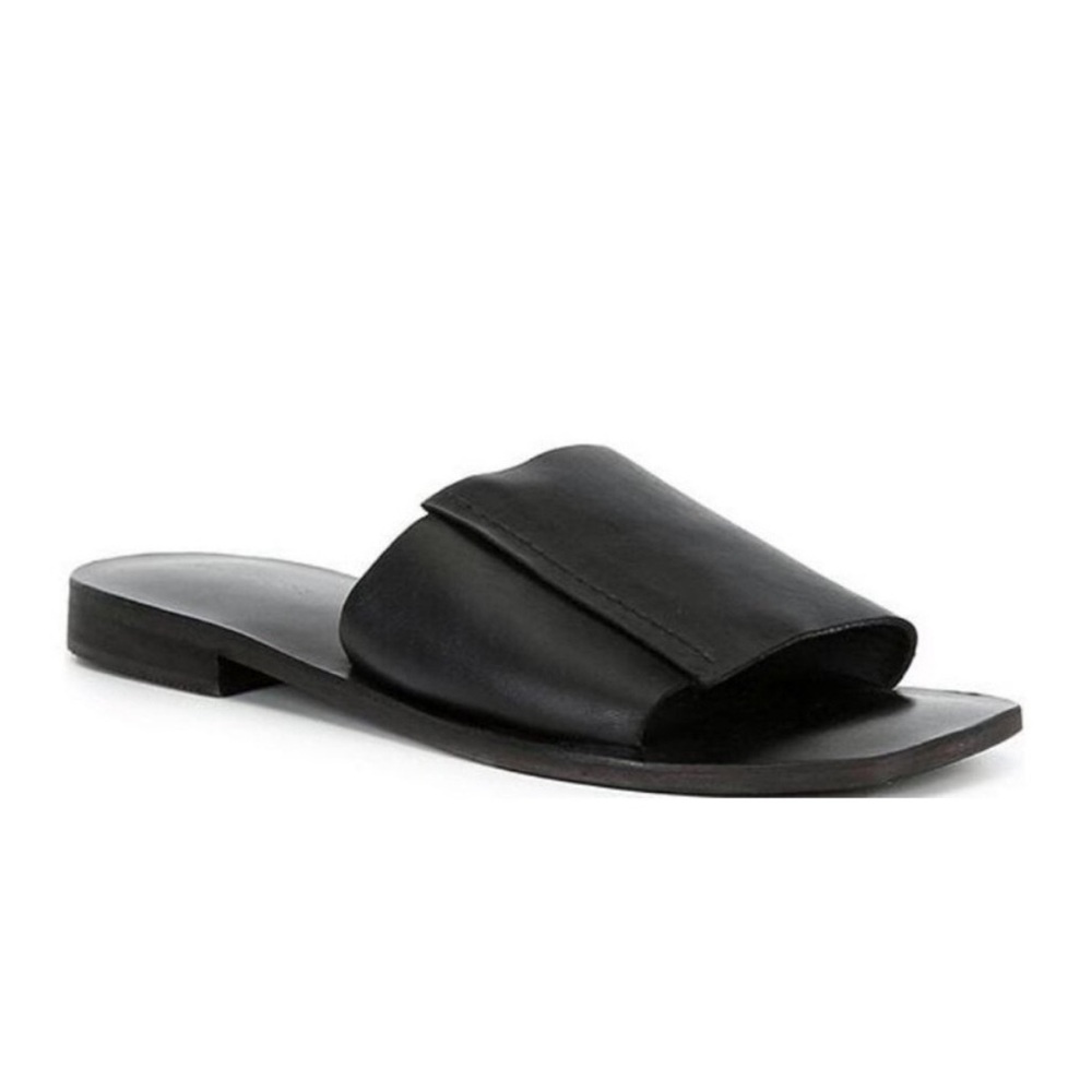 Free People Verona Slide Sandals Black Suede Leather Topstitch Detail Size 38.5 - Picture 5 of 12